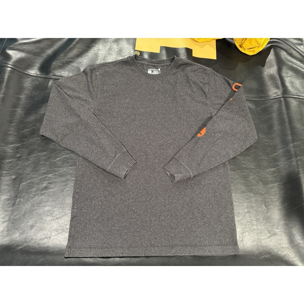 Mens Carhartt Long Sleeve Shirt Loose Fit Gray Orange Logo S